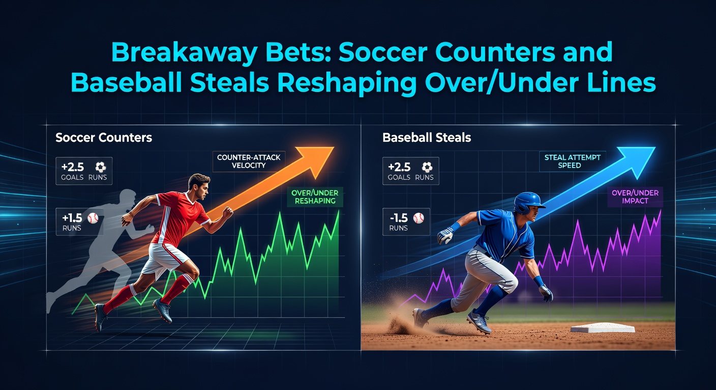 A dynamic soccer counter-attack with players sprinting toward goal, illustrating rapid transitions that boost scoring chances in over/under bets
