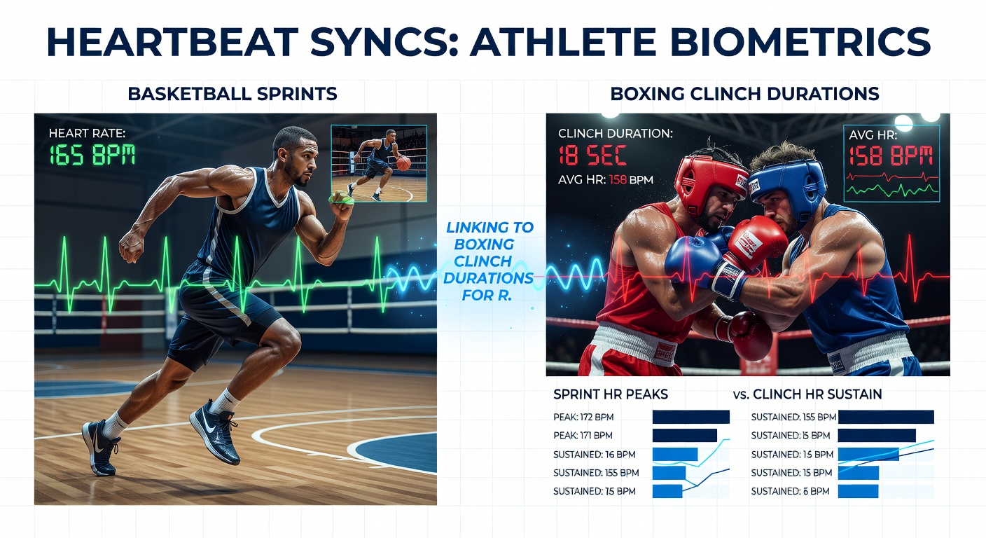 Real-time data dashboard displaying synchronized biometric feeds from basketball, boxing, and soccer events for betting market adjustments