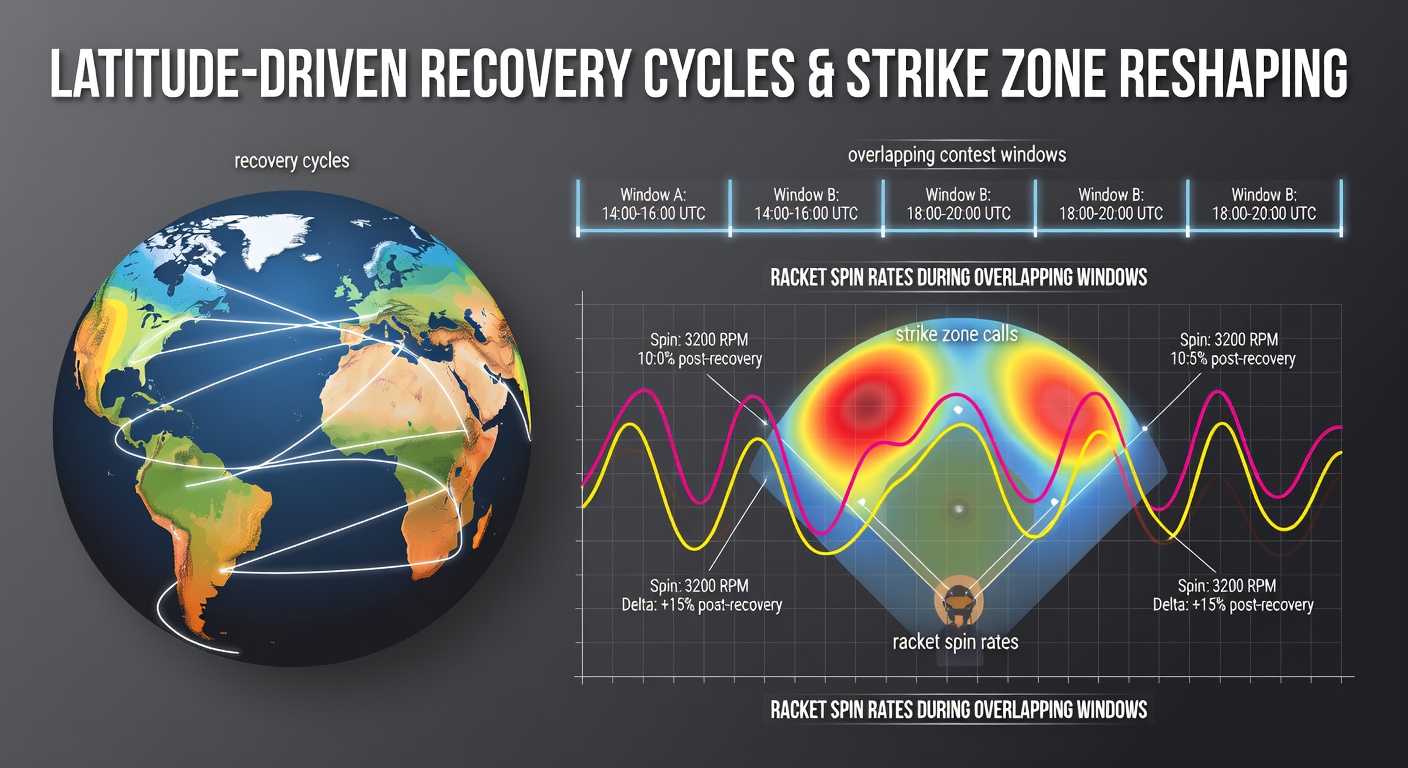 Athletes training across different latitudes with performance data overlays showing recovery cycles and sports metrics