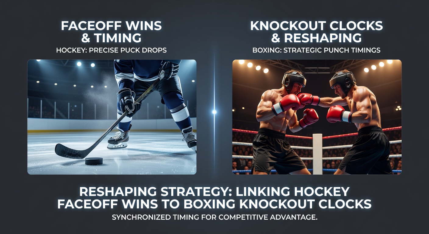 Boxing ring action with digital timing overlays connected to soccer corner statistics dashboards