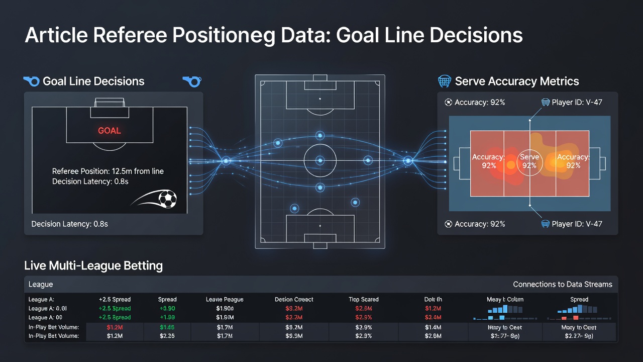 Referee positioning data visualization in soccer goal line scenarios with overlaid betting metrics