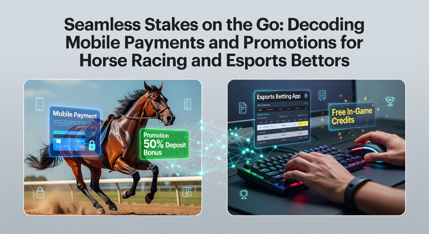 Smartphone displaying a mobile betting app interface for live horse racing odds and esports matches, highlighting seamless payment options in the foreground