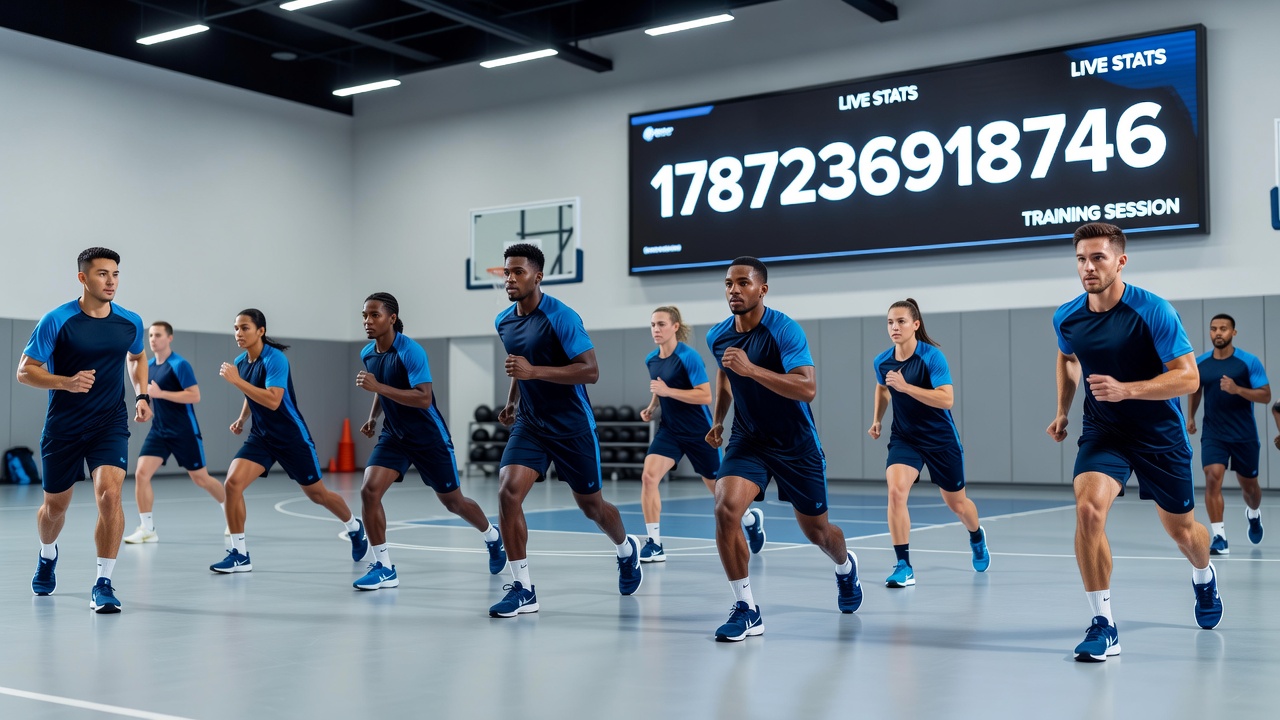 Coaches reviewing performance data on tablets during a team practice