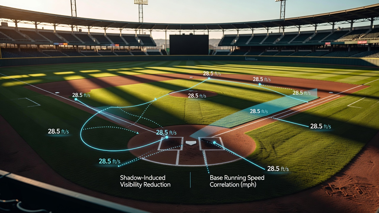 Hockey arena lighting and puck tracking systems during evening match with overlay graphics showing velocity adjustments for live betting markets