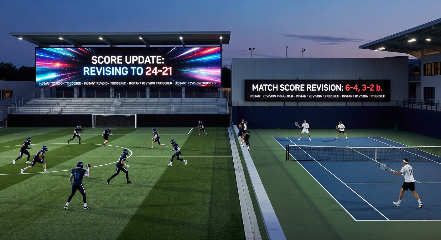 Betting interface showing live revisions to baseball strikeout totals and boxing payouts triggered by synchronized football and tennis scores