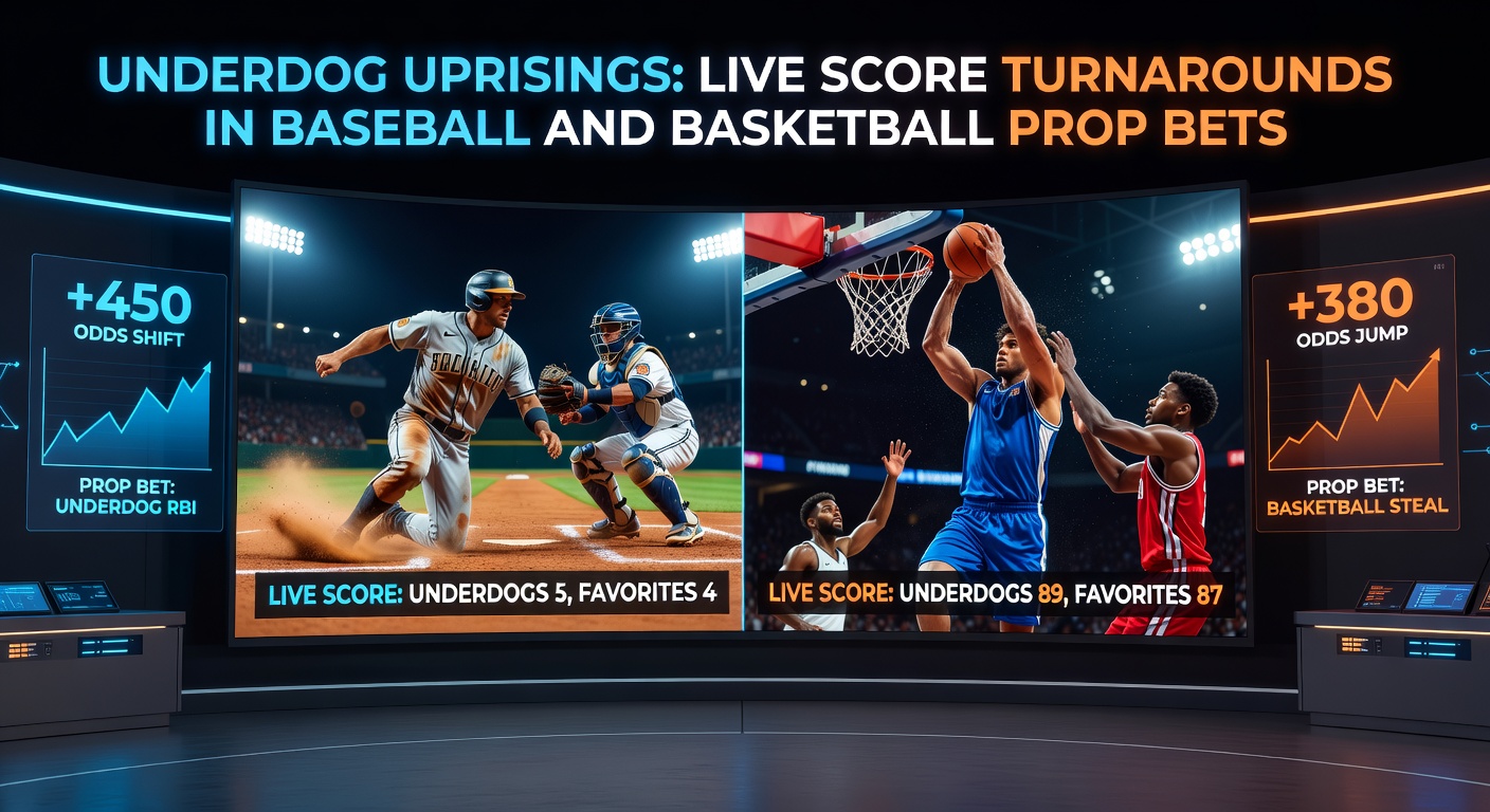 A dramatic baseball comeback with underdog players celebrating a late-inning rally under stadium lights